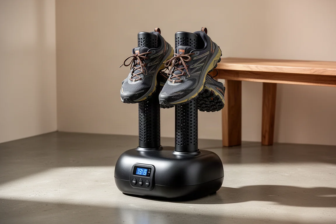 Atacama shoe dryer with trail running shoes drying on its upright tubes