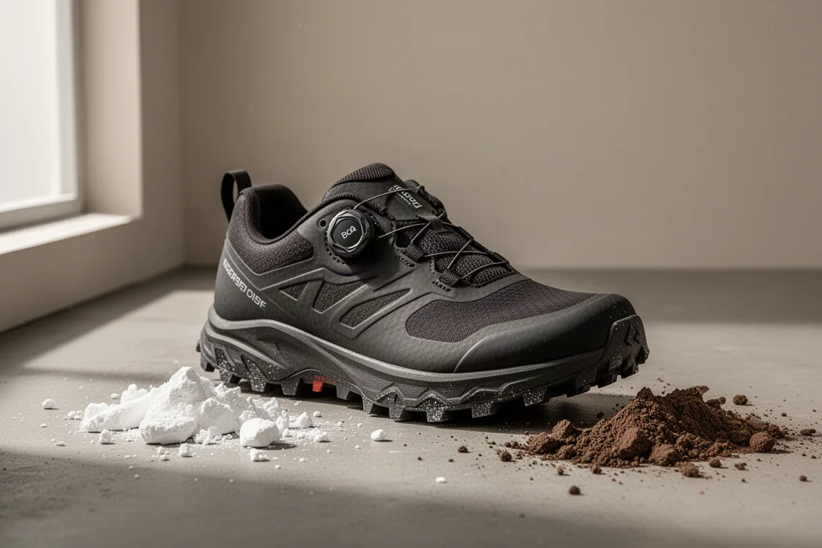 Scarpa Ribelle HT Kalibra trail running shoe with Boa dial on concrete surface