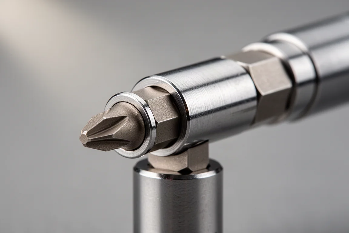 Magnetic bit holder holding a screwdriver bit in close-up detail