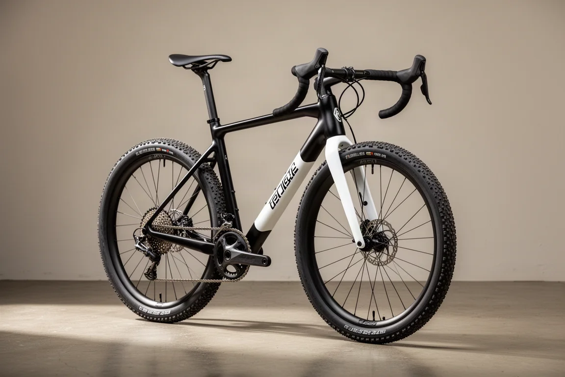 黒いフレームと白いフォークを備えた Scott Addict Gravel Tuned Edition カーボングラベルバイク