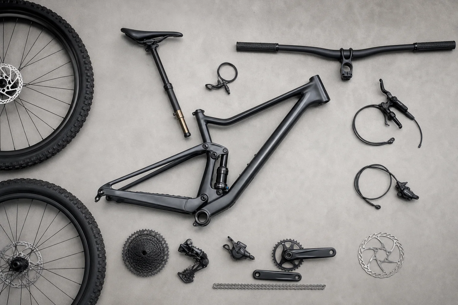 Scott Spark 970 傳動系統、煞車與駕駛艙組件的俯視圖