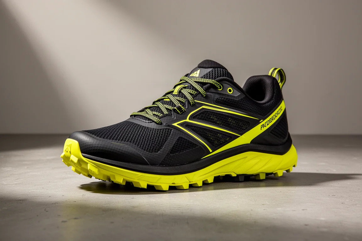 Scott Ultra Carbon RC trail running shoe in black and high-vis yellow on a neutral surface