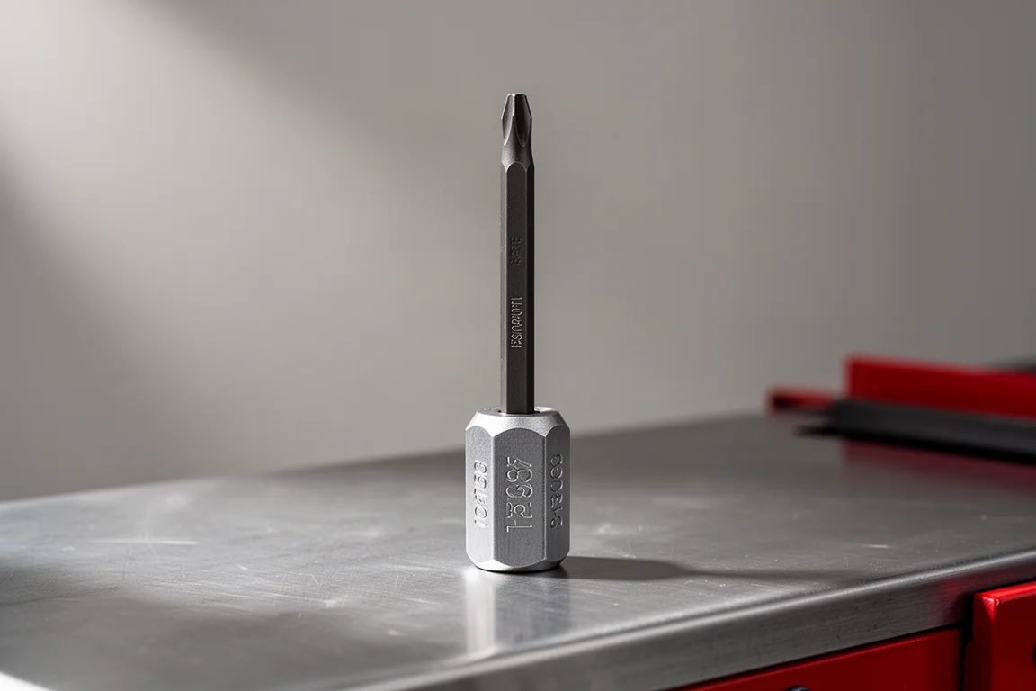 Screwdriver handle standing on a butt end showing size markings