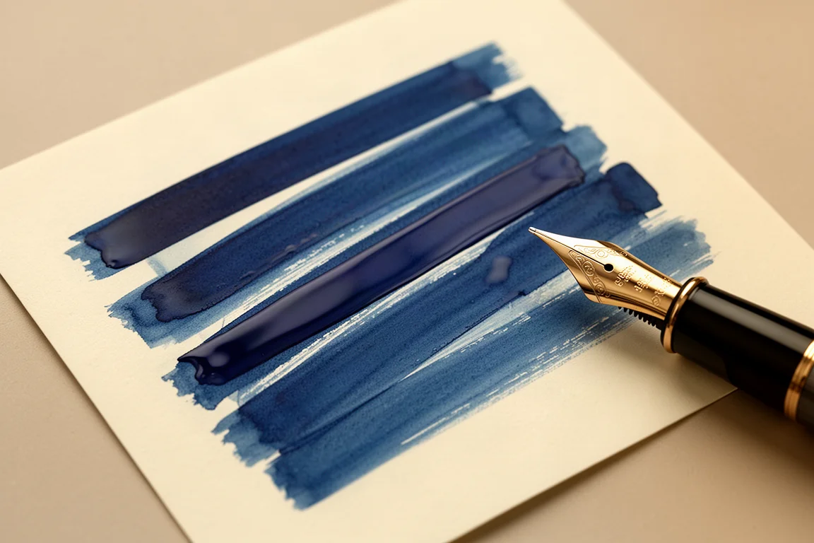 Brede stub-achtige pen die brede, natte inktlijnen op papier maakt
