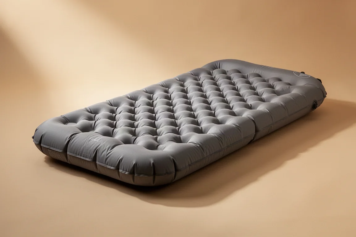 Four-inch inflatable winter sleeping pad with dimpled cells on a neutral backdrop