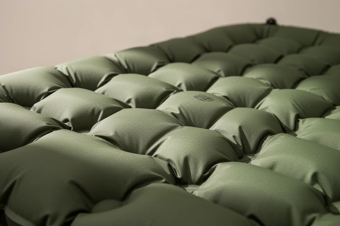 Détail rapproché des poches à ressort d'air matelassées sur la surface d'un matelas isolé