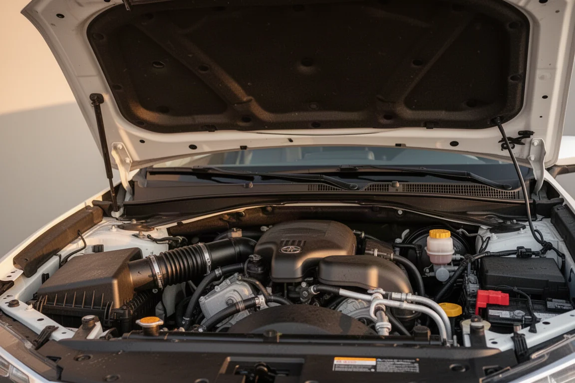 Compartimento del motor vacío tras el mantenimiento con la mangueta de admisión reconectada