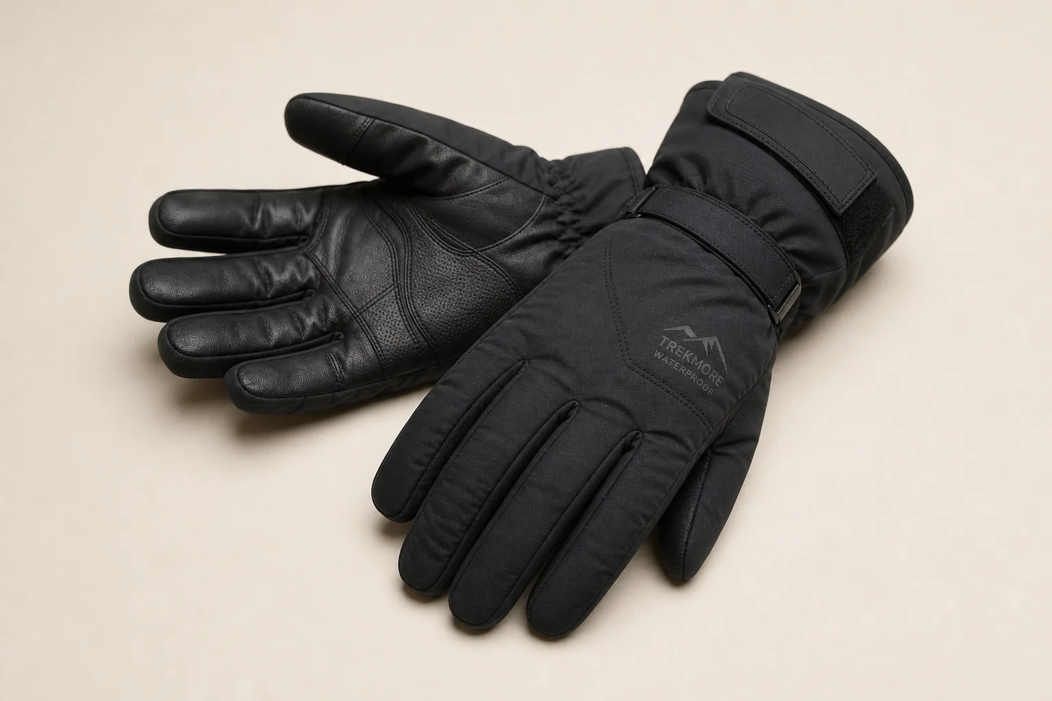 Winter-Laufzubehör auf Beton, darunter Handschuhe, Mütze, Stirnlampe und reflektierender Rucksack
