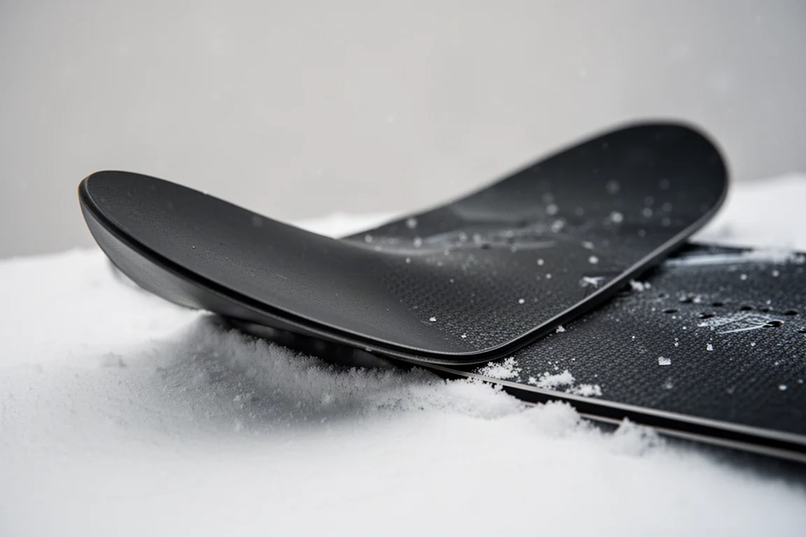 雪板板頭與接雪點在雪面上的特寫