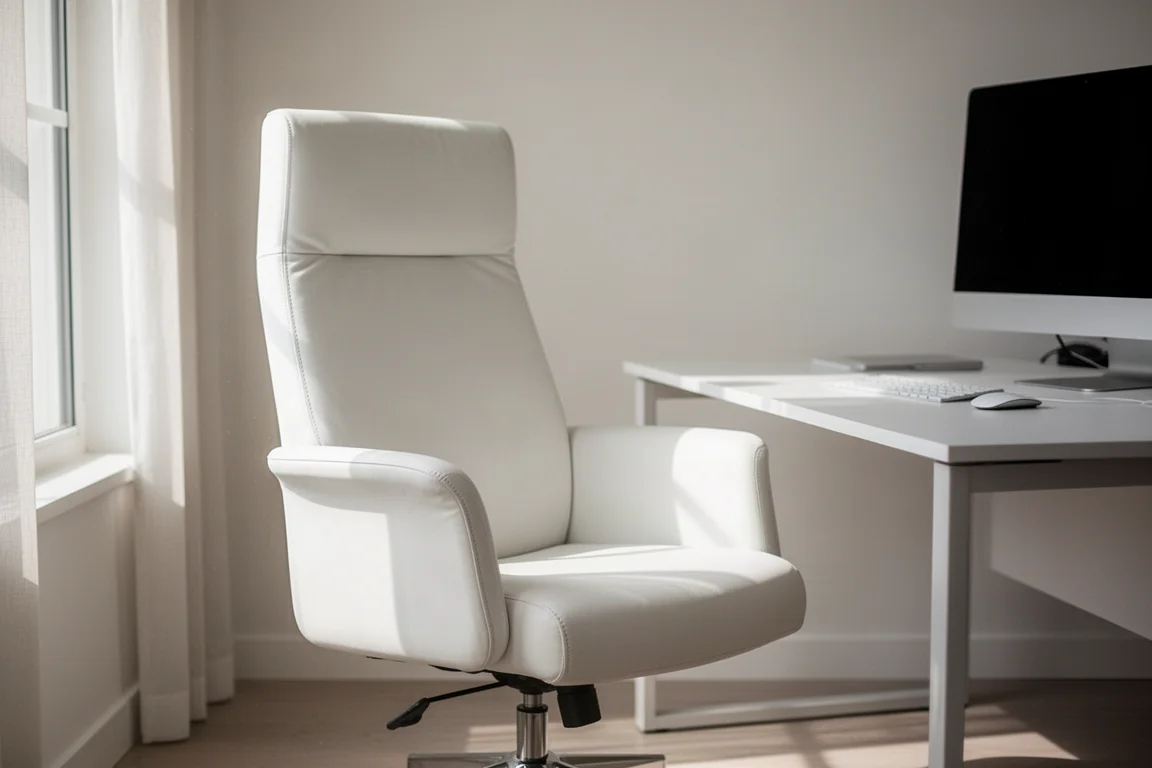 全白色 Secretlab Atlas 辦公椅，置於明亮的現代居家辦公室中