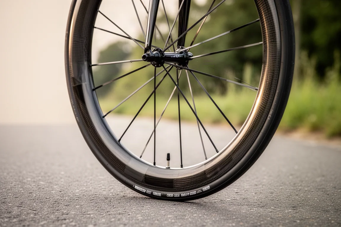 Gros plan sur une tige de selle carbone fine en forme de D entrant dans le tube de selle d'un cadre de route