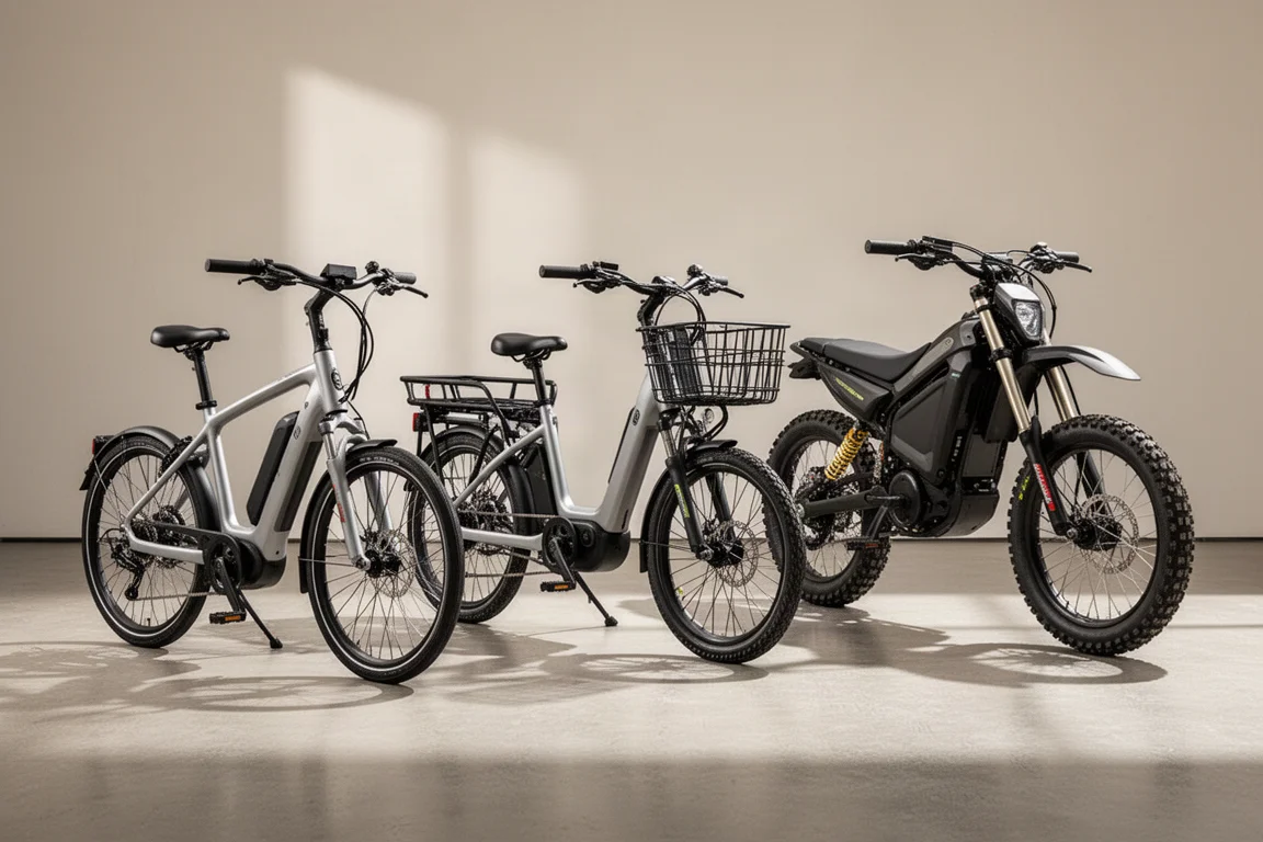 Segway Mayion 通勤電動自行車、Mushi 貨運電動自行車與 Saber 電動越野車於展示間陳列