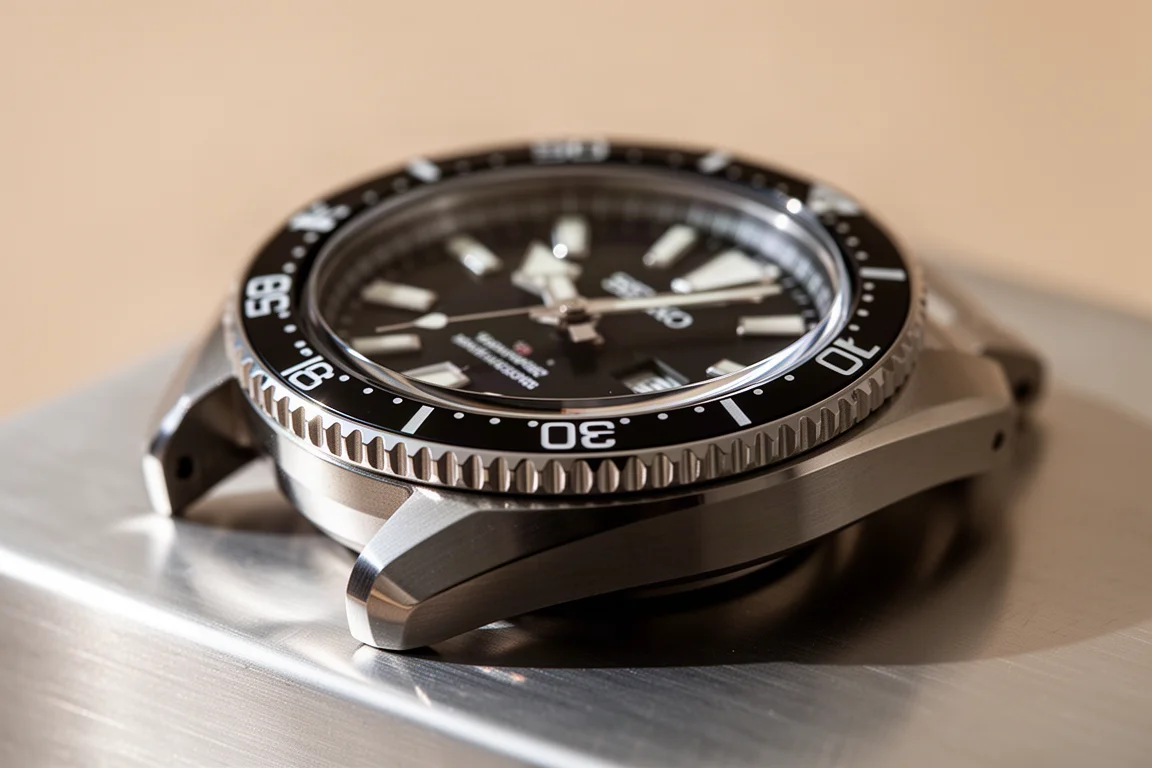 Close-up of the Seiko SPB145 bezel showing its smooth rotating action