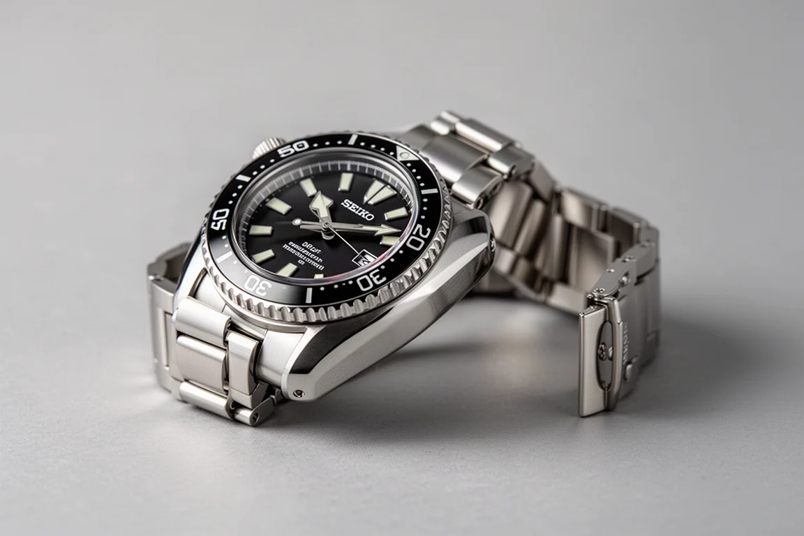 Seiko SPB145 on an aftermarket bracelet with a visible clasp