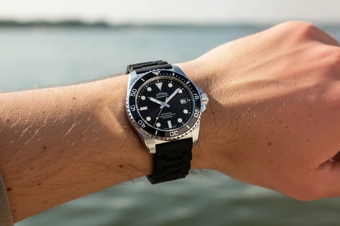 Seiko SPB317 on a wrist in natural daylight near a body of water