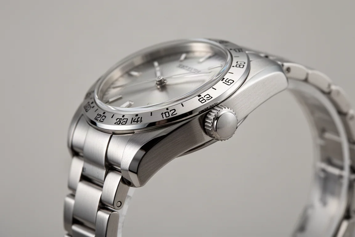 Side profile of the Seiko SSK059 showing the domed Hardlex crystal and brushed case