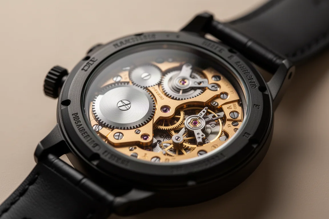 Movimento di un orologio automatico visibile attraverso il fondello trasparente