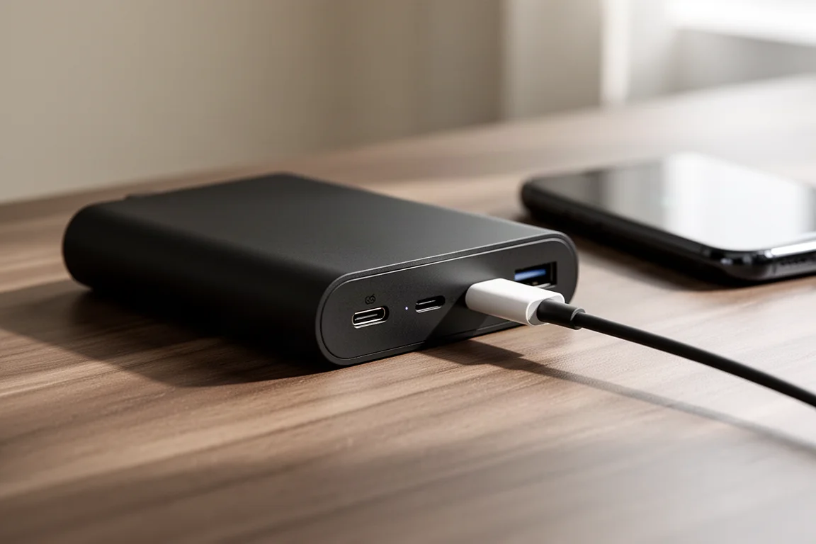 Port USB-C w akumulatorze narzędziowym ładujący smartfon
