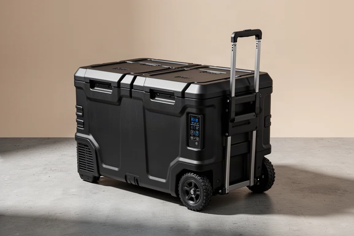 SetPower RV60D Pro dual-zone portable refrigerator/freezer with wheels and pull handle
