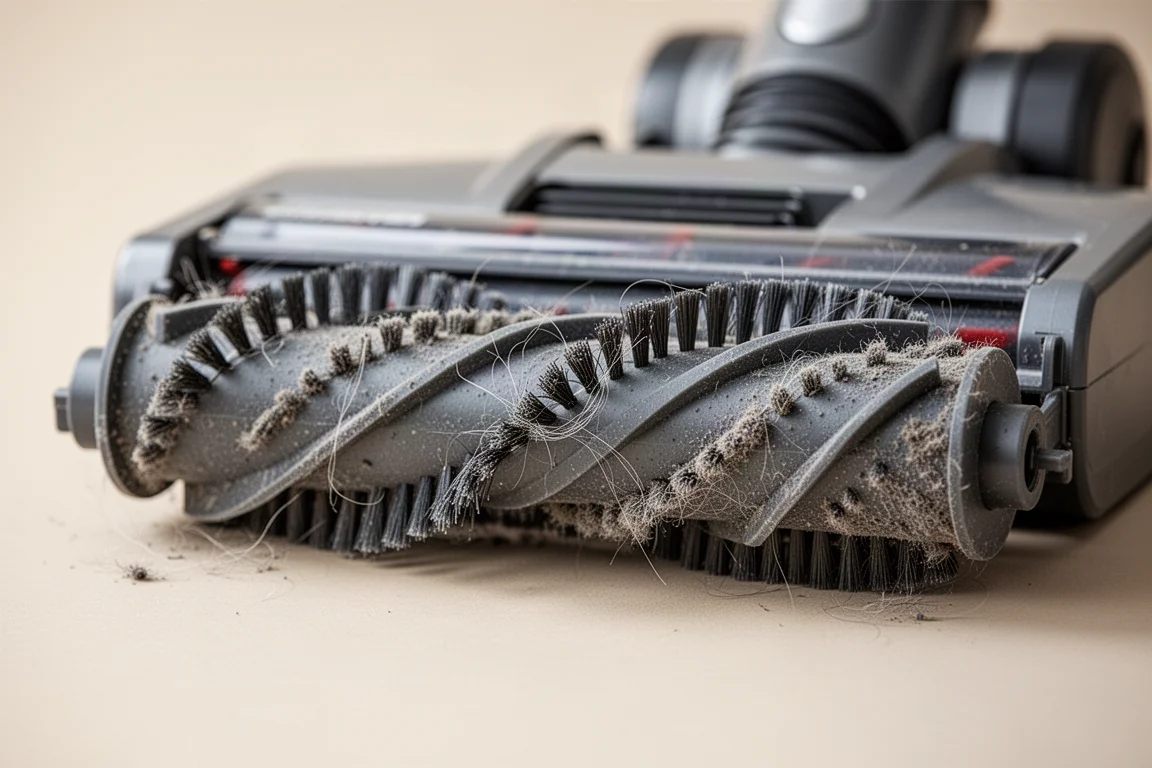 Close-up of vacuum brush roll with no hair tangled after cleaning