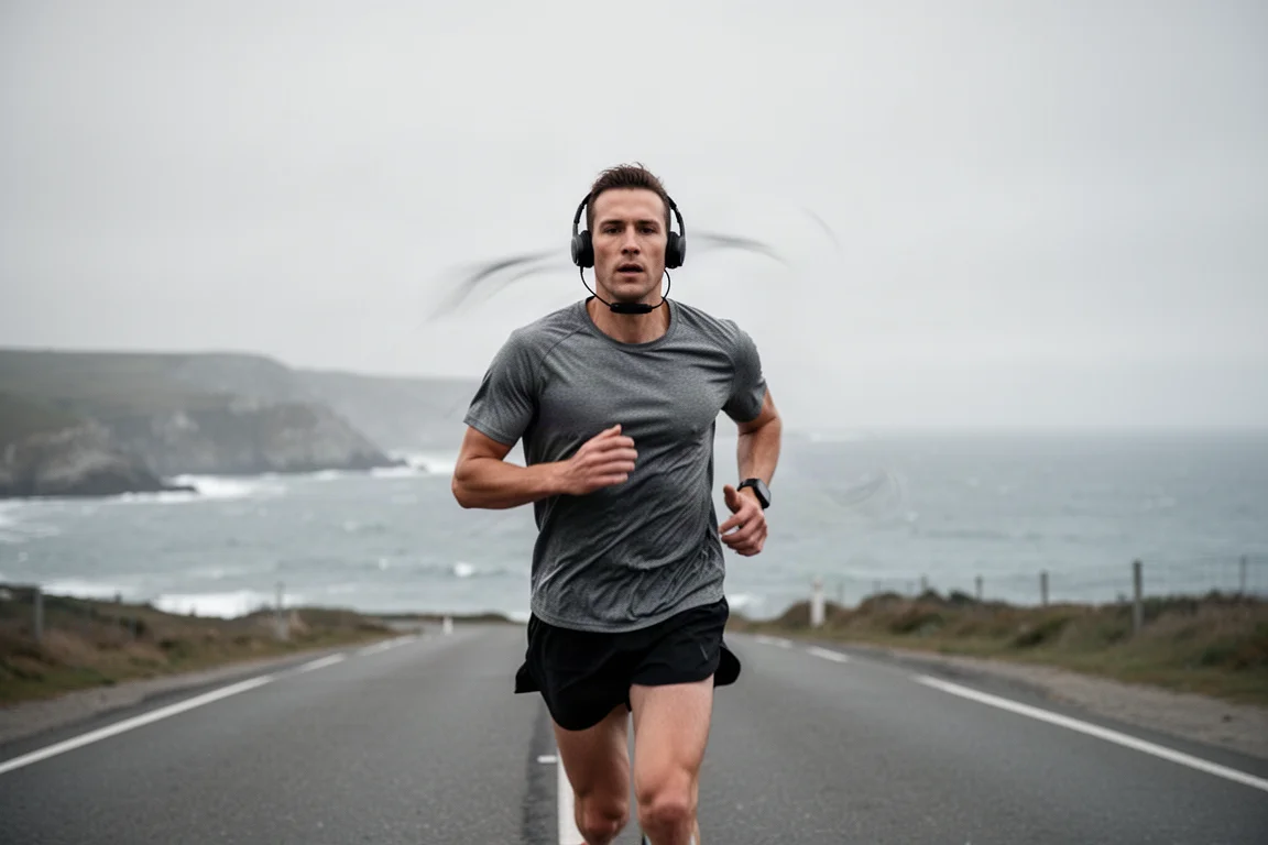 Coureur sur une route côtière venteuse lors d'une longue sortie d'entraînement