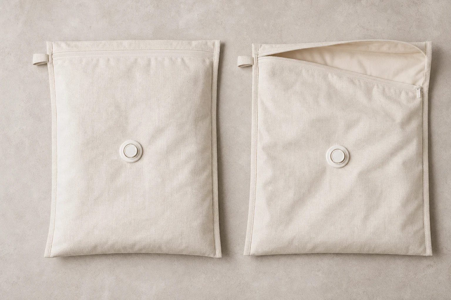 Hands holding different vacuum bags side by side for comparison