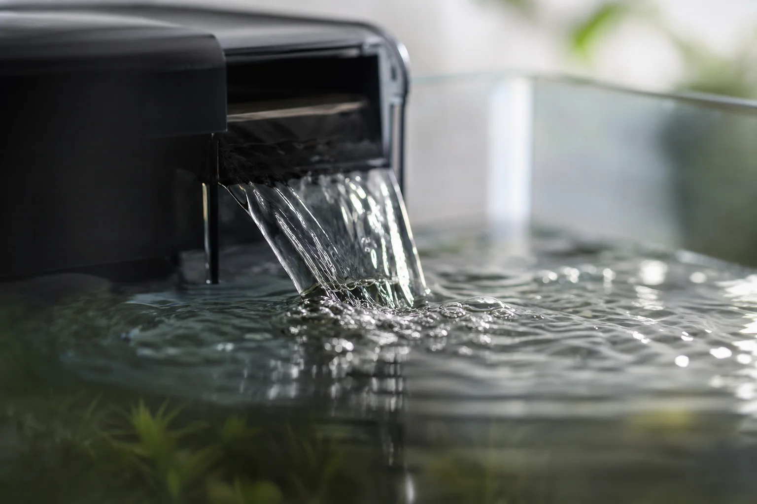 Flusso del filtro dell'acquario che crea un leggero movimento superficiale e circolazione dell'acqua