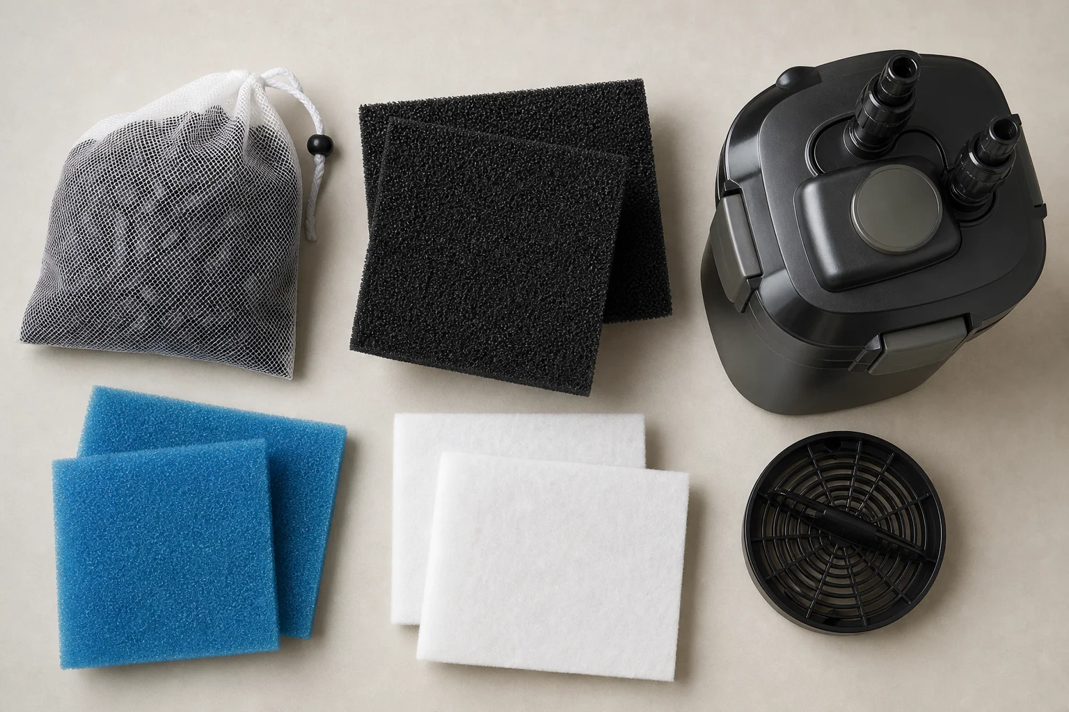 Aquarium water polishing supplies including carbon and foam filtration pads