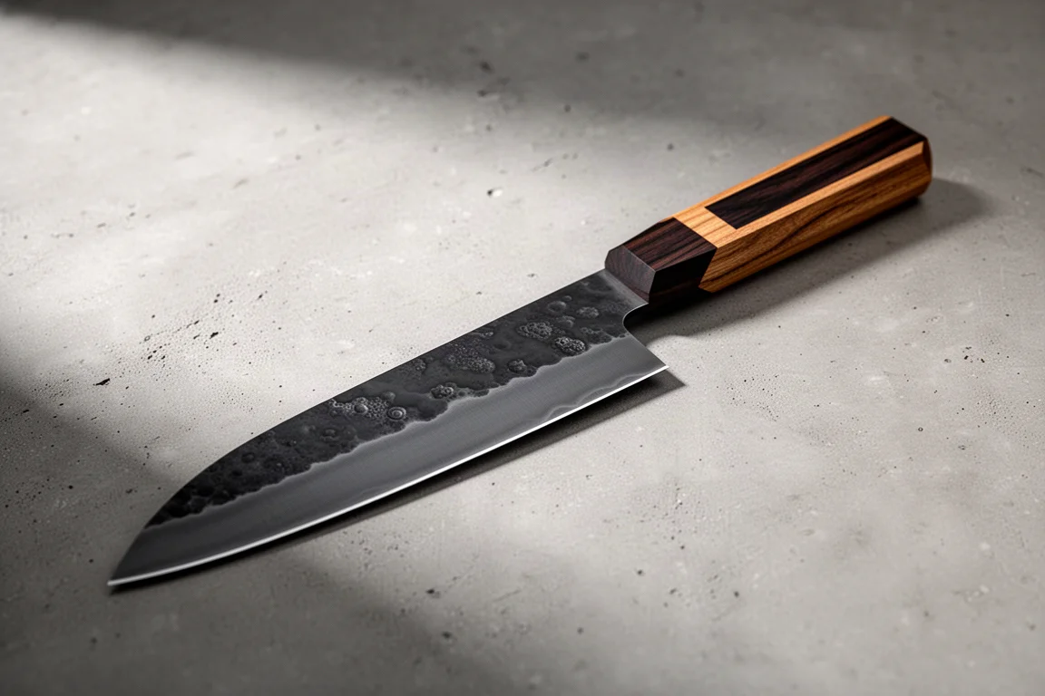 Sid Knives 210mm gyuto with carbon steel blade and faceted sandalwood handle