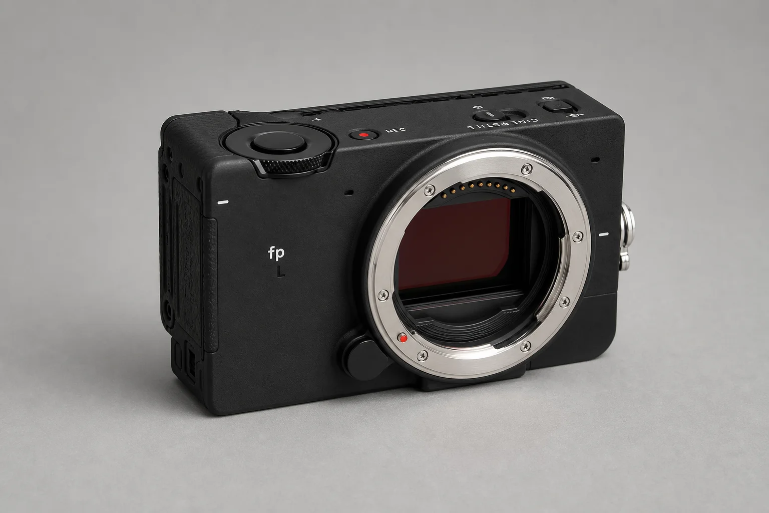 Sigma fp L compact full-frame camera on neutral grey backdrop