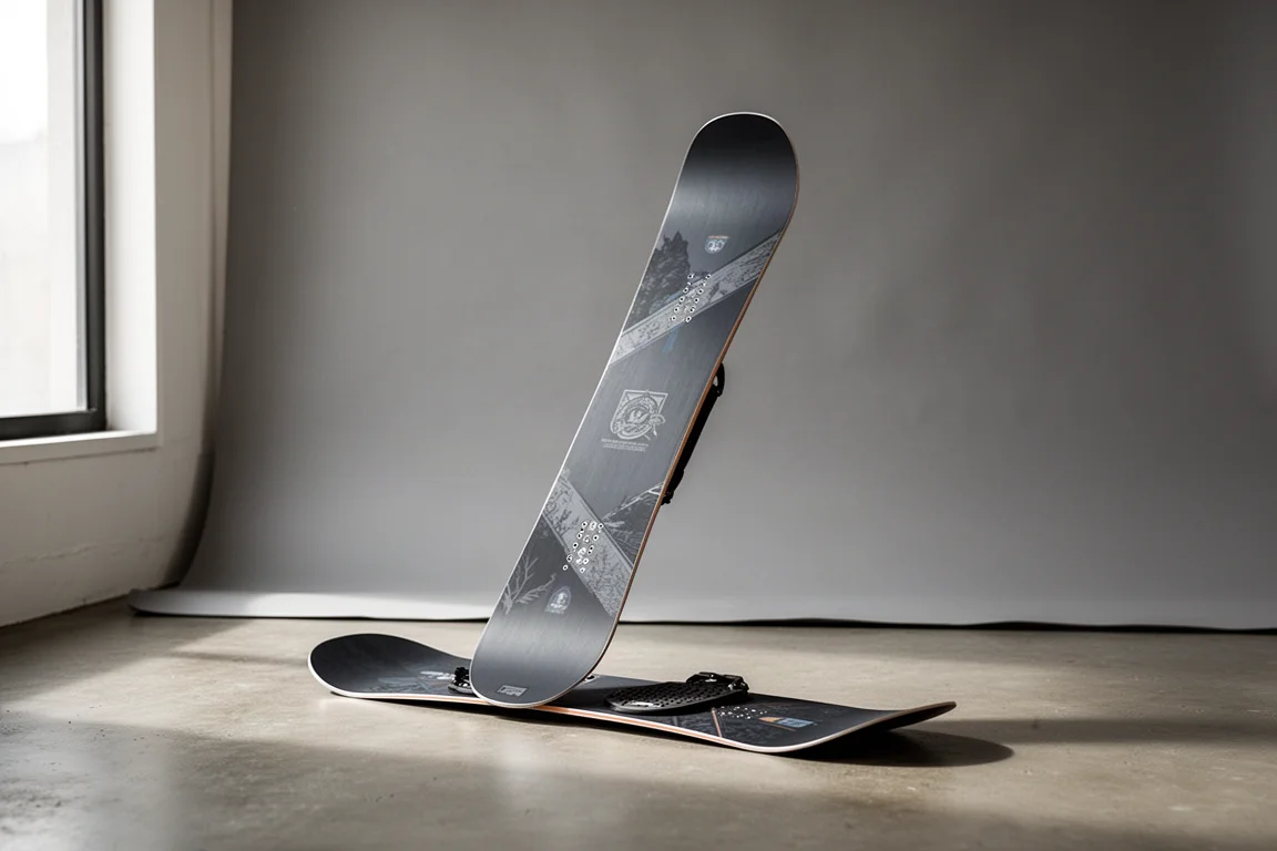 Signal Kyle Mack Disruptor snowboard stojący pionowo, ukazujący profil camber