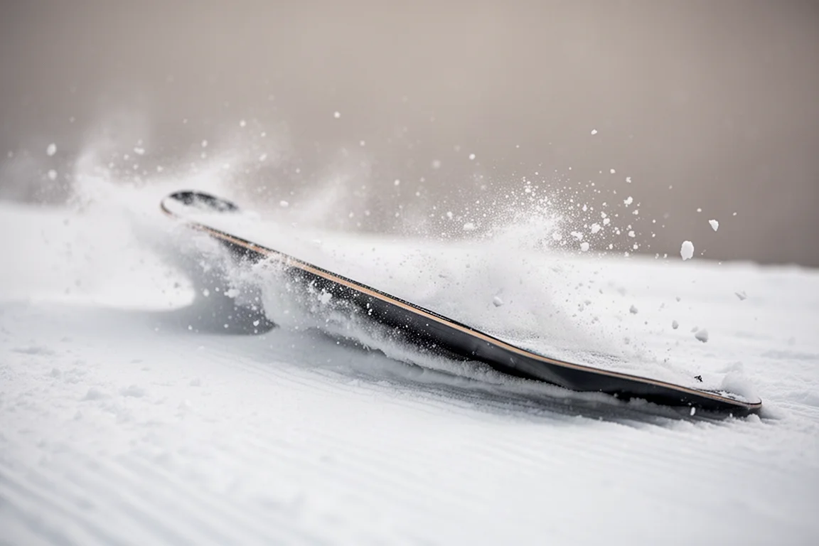 Snowboard tail pressed on a rail in a terrain park
