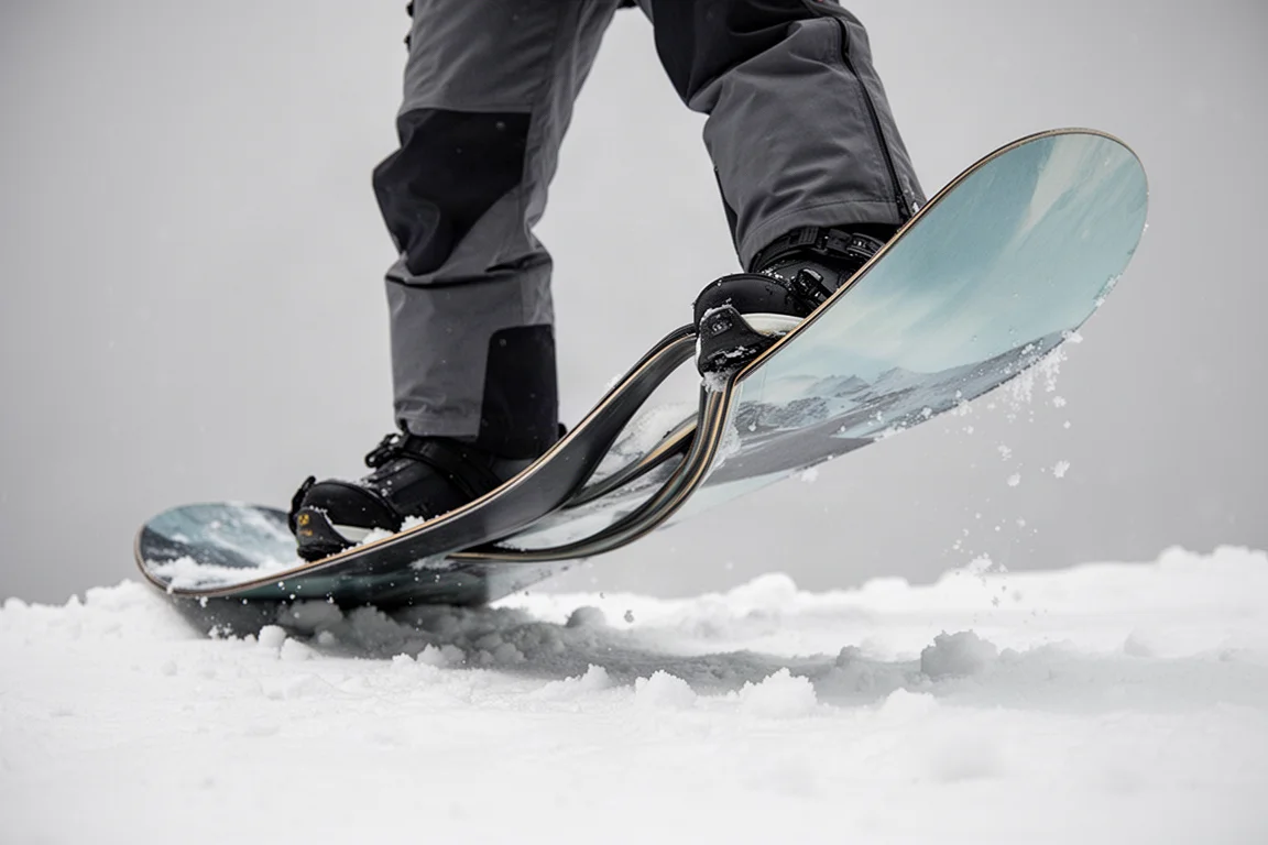 Snowboarder beim Absprung von einer Parkkicker im weichen Nachmittagslicht
