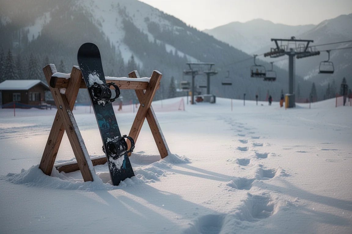 Snowboarder zieht einen großen Carve über perfekten Buckelpisten-Ähnlichen Barkarrieresahs