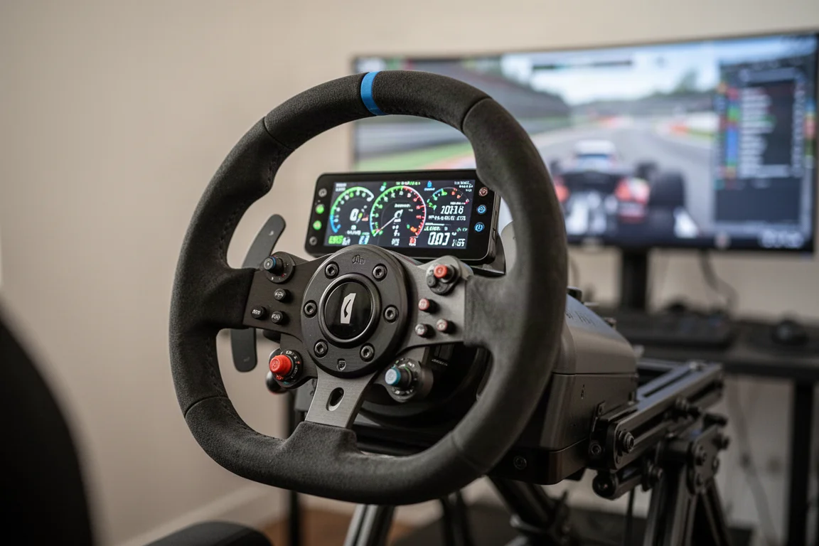 Sim-Racing-Dashboard-Display mit Telemetriedaten auf einem Lenkrad
