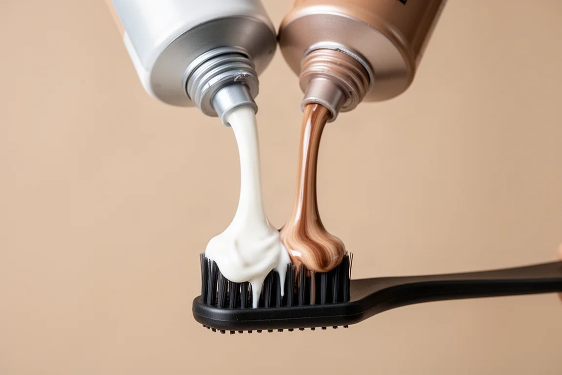 Lattina di colorante per capelli che erogha due creme affiancate su un pennello
