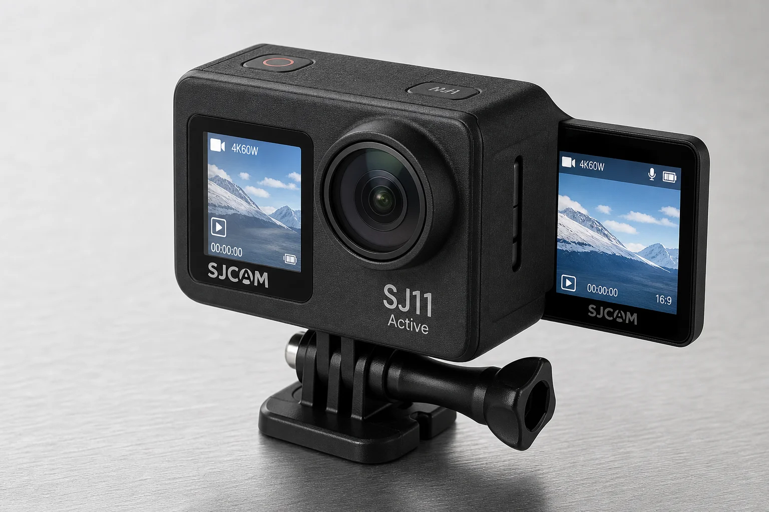 SJCAM SJ11 Active Action-Kamera mit zwei Displays auf einer Betonoberfläche
