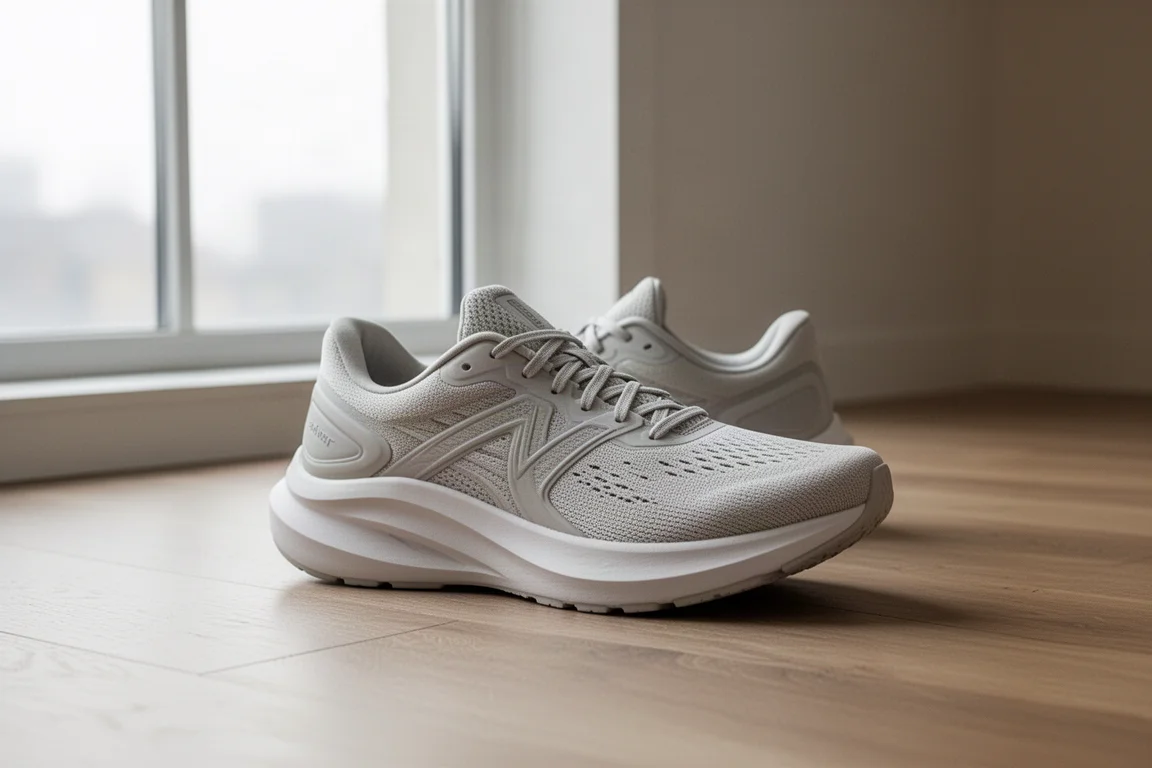 Cushioned daily trainer resting on a wooden floor next to a window