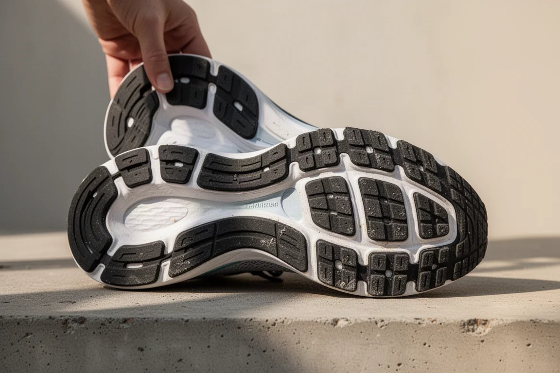 Caoutchouc de la semelle extérieure d'une chaussure de running après plusieurs sorties