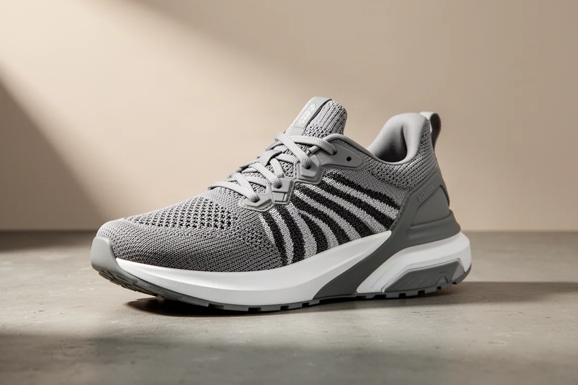 Scarpa da running Skechers GOrun Razor Excess 2 con tomaia a righe su superficie in cemento