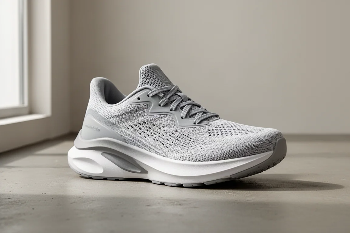 Grey Skechers GORun Ride 11 running shoe on a concrete surface