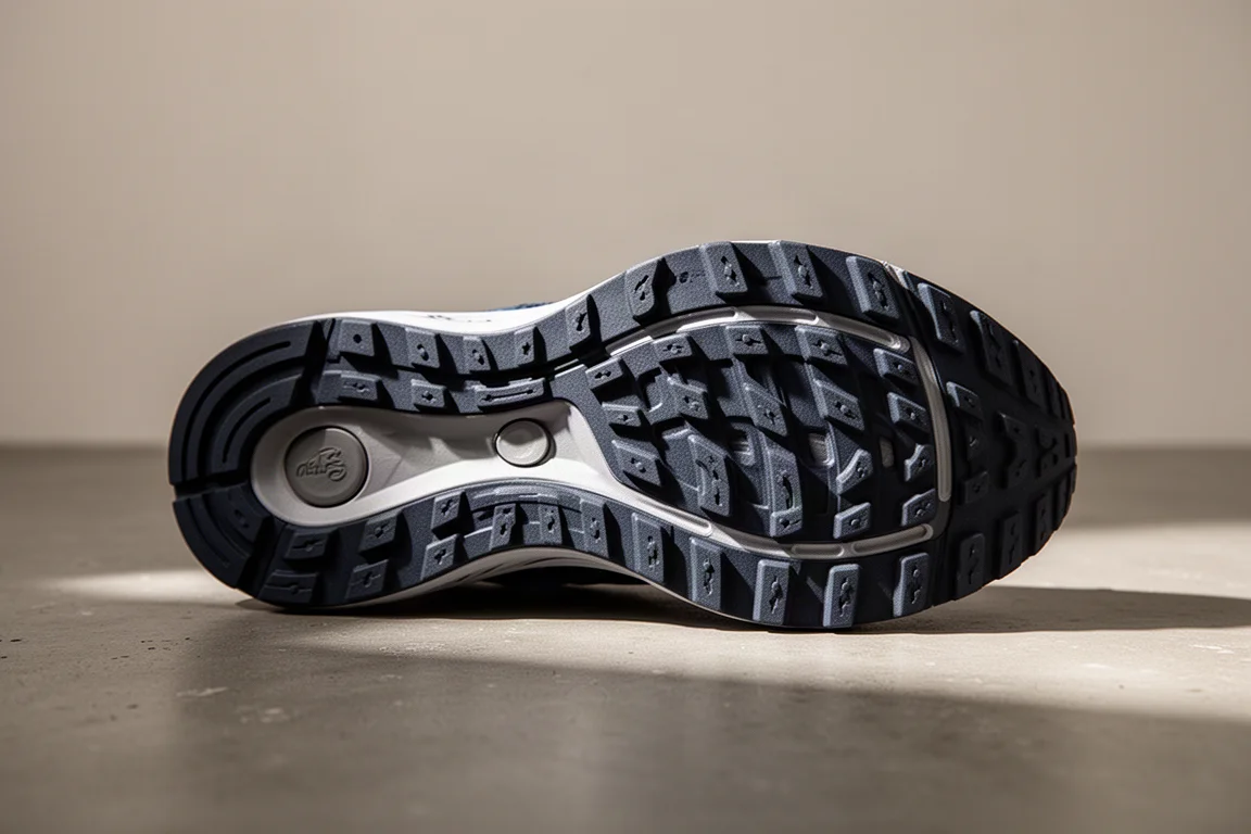 Goodyear rubber outsole tread pattern of a running shoe