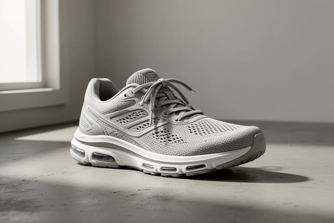 Skechers Razor 3, scarpa da running leggera, vista a tre quarti sul cemento