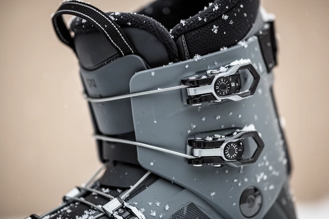 Close-up of a double Boa ski boot cuff with wire running through the upper