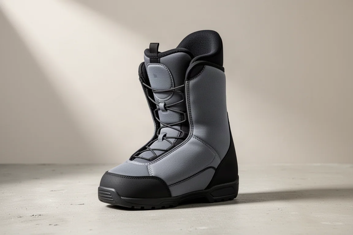 Inner de bota de esquí de neopreno de pie sobre una superficie neutra