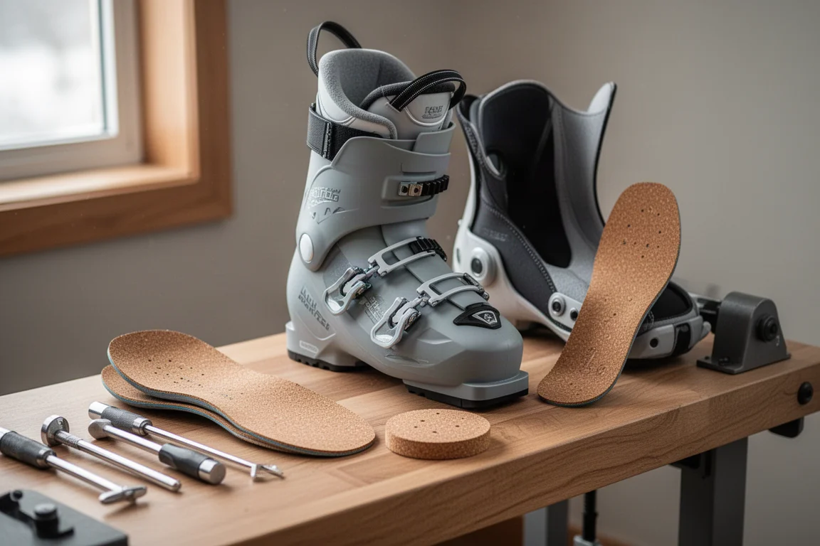 Bootfitter prüft die Schalenpassform eines Skischuhs