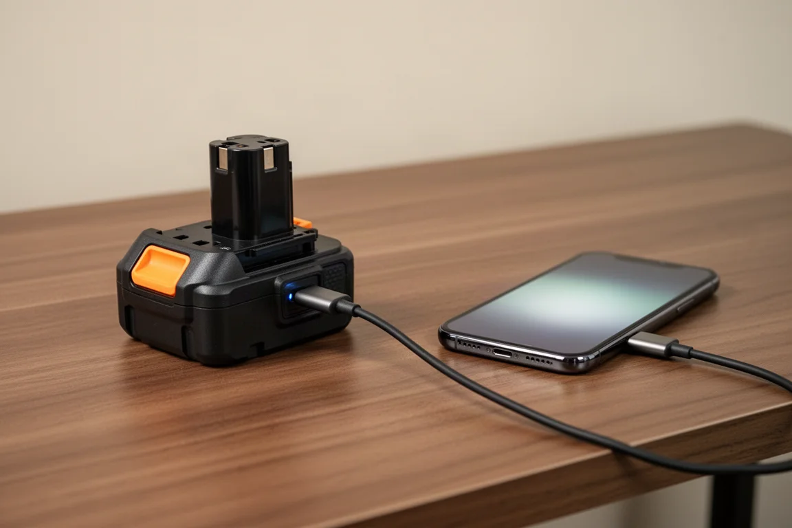 In te schuiven accupack die via een USB-C-kabel een smartphone oplaadt