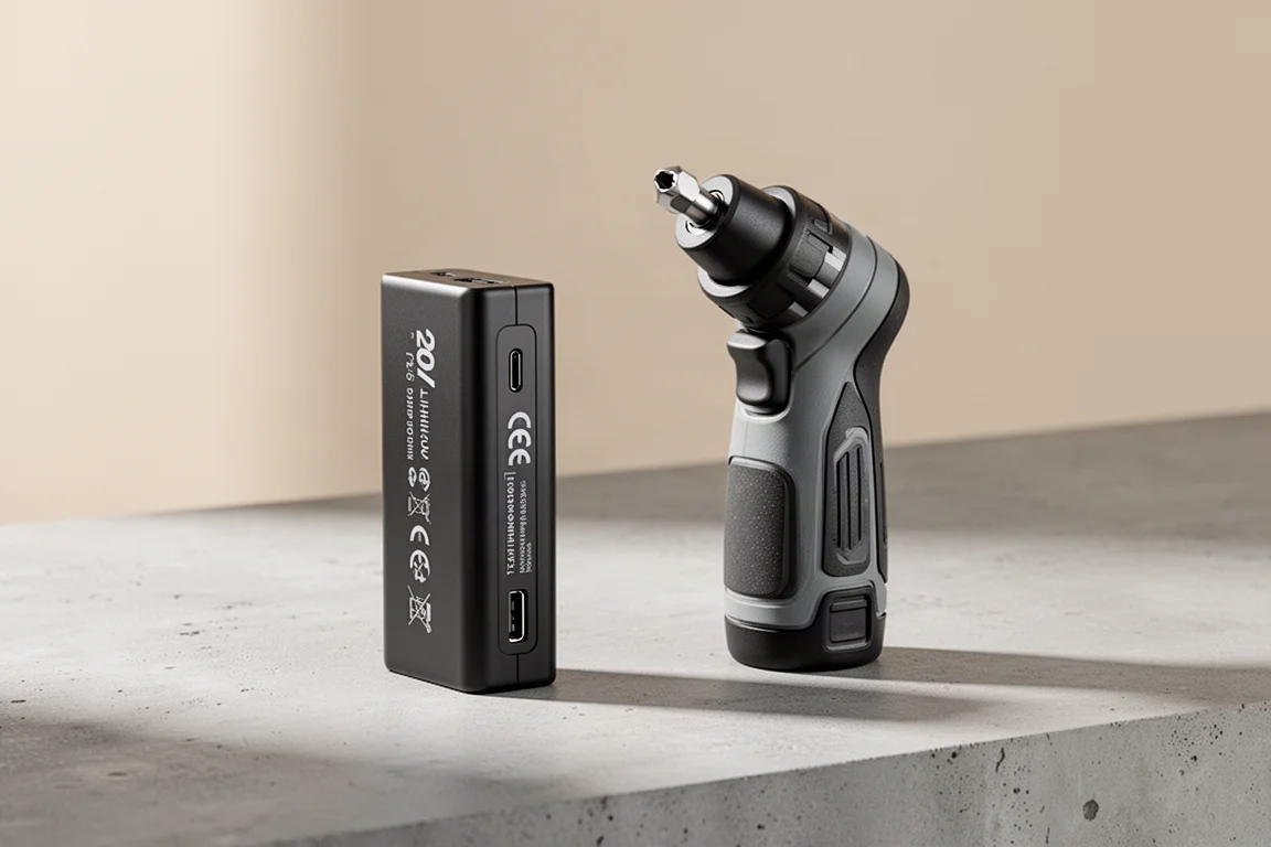 Bateria Skil PowerCore 20 USB-C i wkrętarka Twist 2.0 na betonowej powierzchni