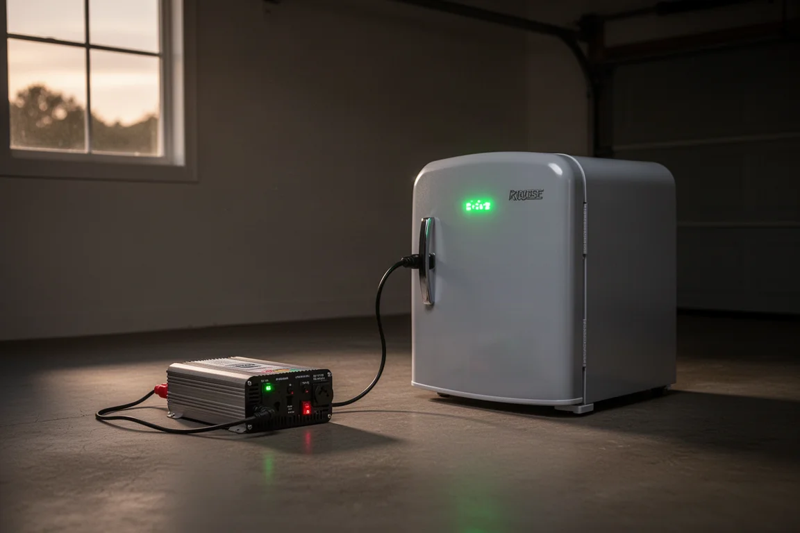 Inverter a onda sinusoidale pura che mantiene in funzione un mini frigo durante un blackout