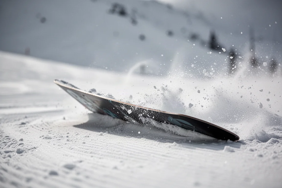 Snowboarder carving an edge through a turn on a groomed run